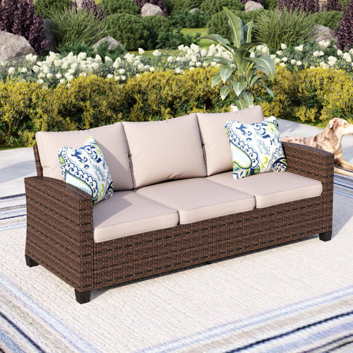 Stylish Wicker Outdoor Patio Sofa   All Weather Rattan Couch 
